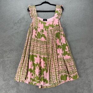 Vici Babydoll Boho Dress Green and Pink Floral Size Medium